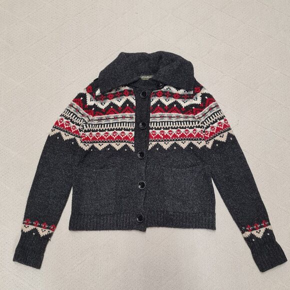 VTG Eddie Bauer Cardigan Sweater Women's SMALL Fair Isle Wool Blend Multicolor - Picture 1 of 7